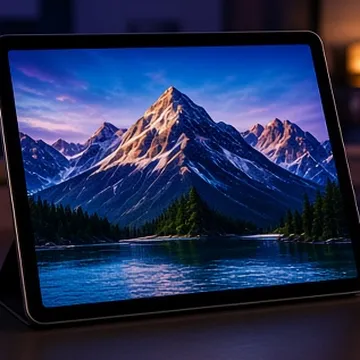 Mountain landscape design on a tablet